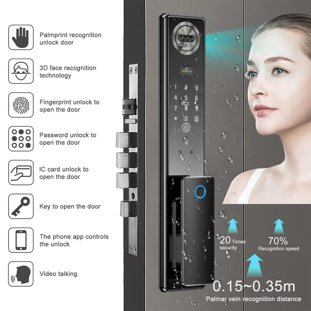 Multi-Language Palm Vein Face Recognition Wifi Door Lock Lock Anti-Peeking-Easy to Install Video Intercom Smart Locks